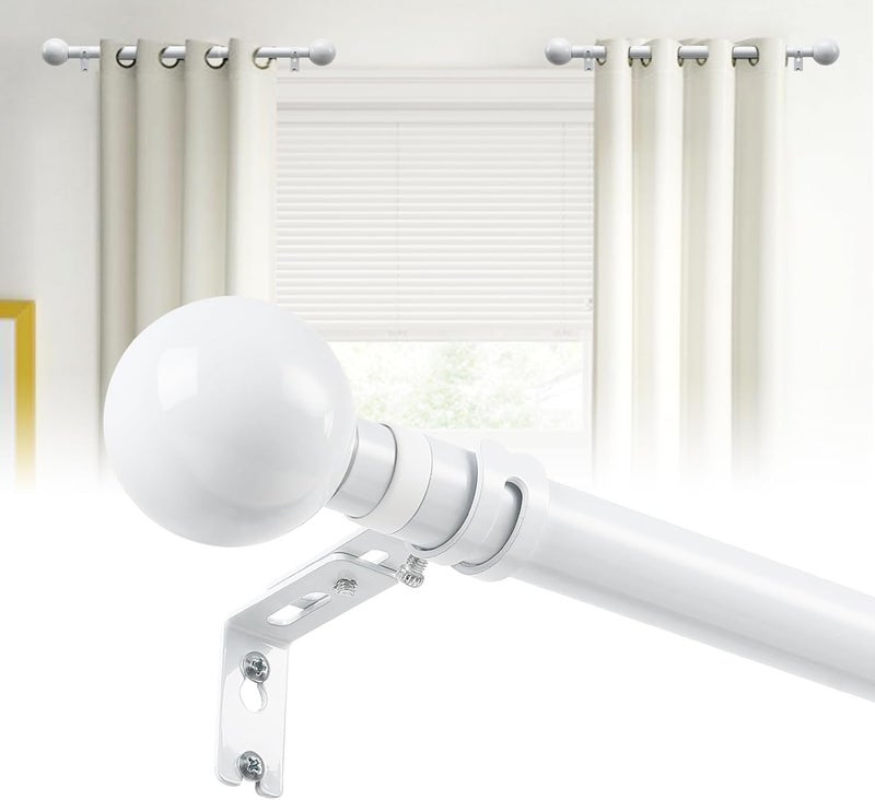 DEROFIT 12-20 Inch Side Curtain Rod,Set of 2, 1" Short Adjustable White Curtain Rods Side Curtain Rod with Decorative Finals, Heavy Duty Curtain Rod Set for Windows, Door - Image 1